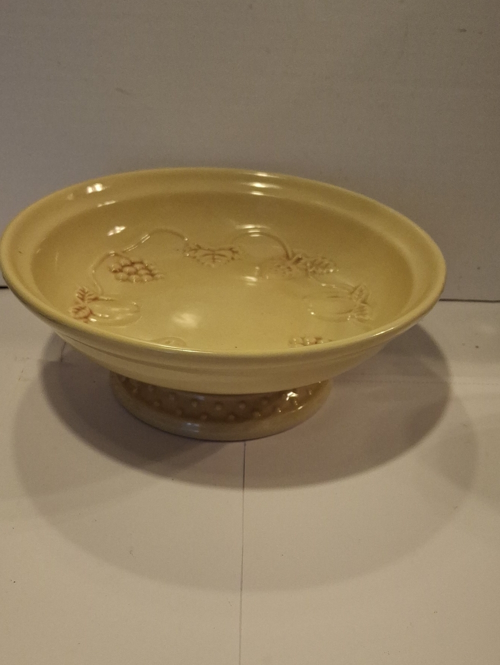 Yellow Ceramic Pedestal Fruit Bowl - Decorative Serving Bowl